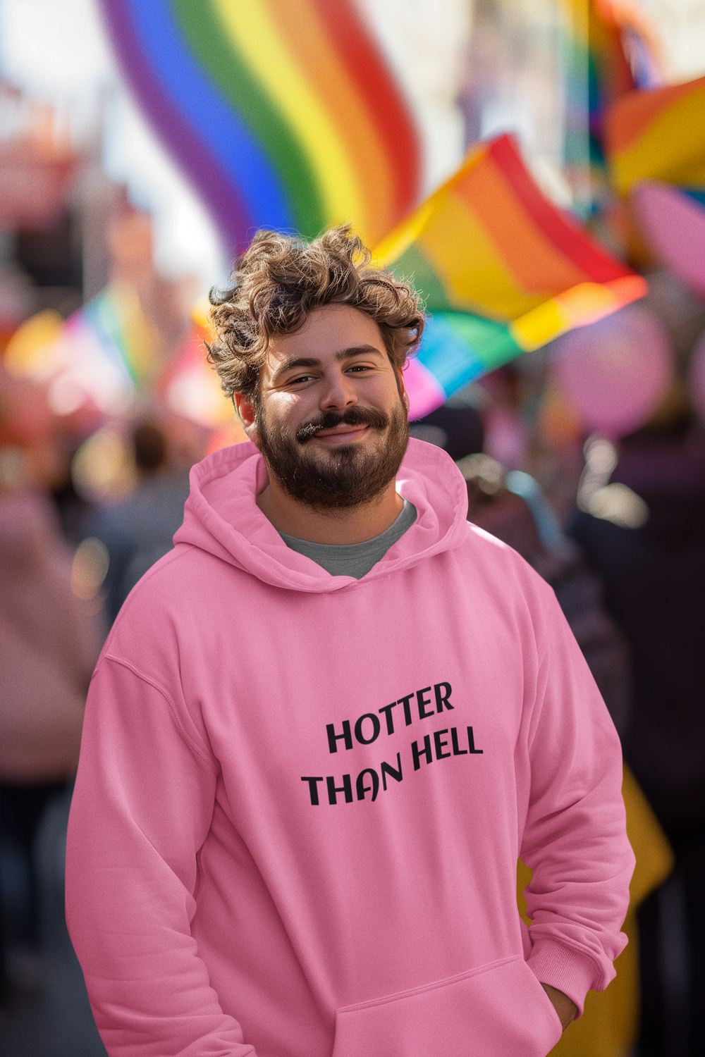 Hotter than hell design on Azalea Pink hoodie by Evans Wear.