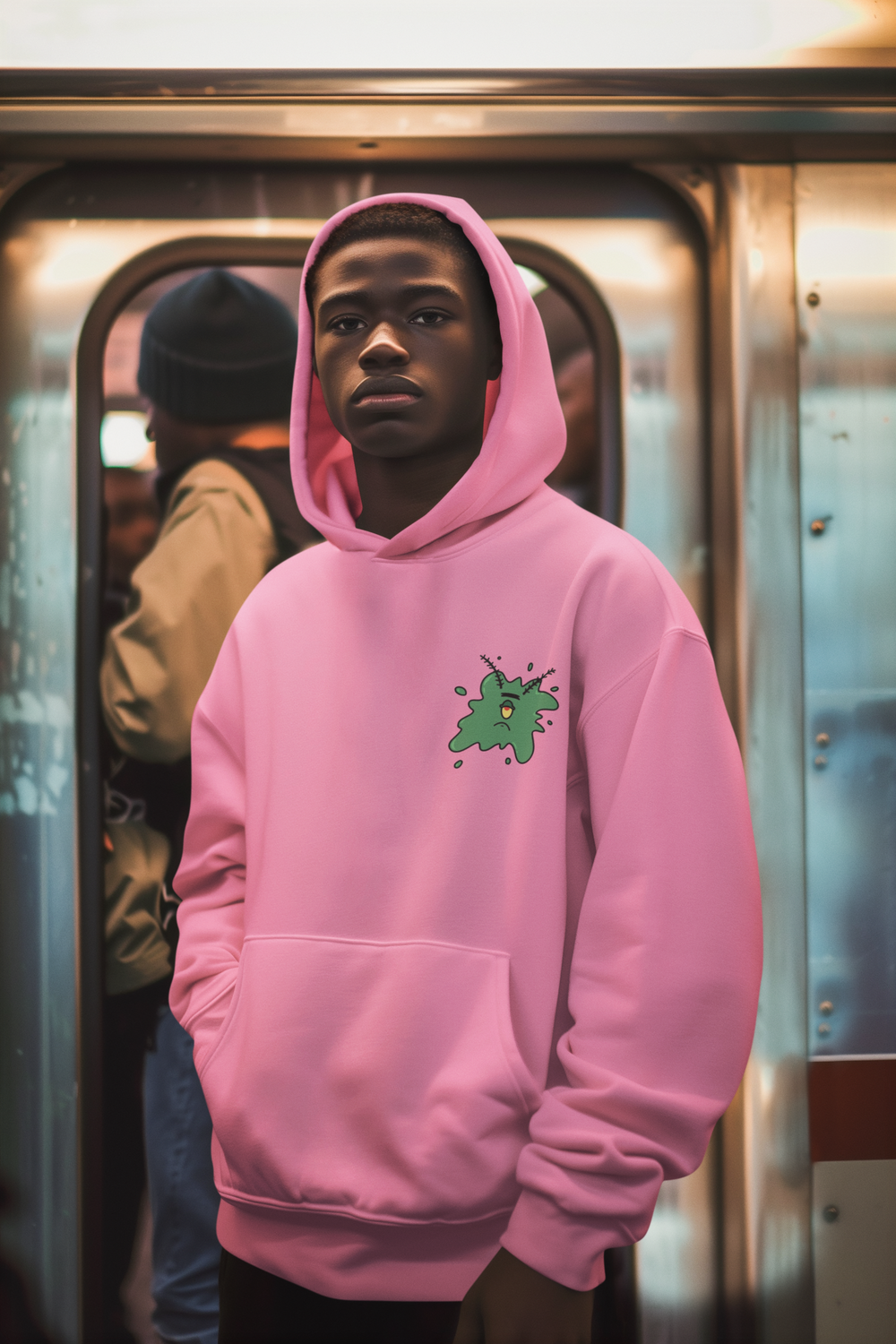 Plankton smashed design on Azalea Pink hoodie by Evans Wear.